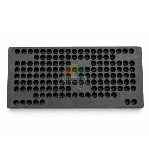 Black rectangular rubber base with multiple mounting holes on a white background