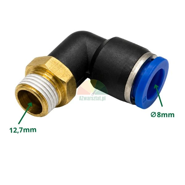 L-type elbow pneumatic fitting, 12.7 mm thread, 8 mm push-in connector