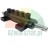 Black hydraulic cylinder with multiple port connections and an extended metal piston rod on a white background.