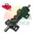 Black hydraulic control valve manifold with five threaded ports and metal shaft on white background