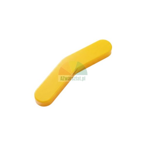 Yellow curved plastic protection cover insert for tyre changer mounting head on white background.
