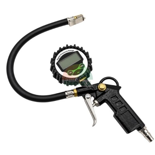 Digital tire inflator gun with pressure gauge and flexible hose
