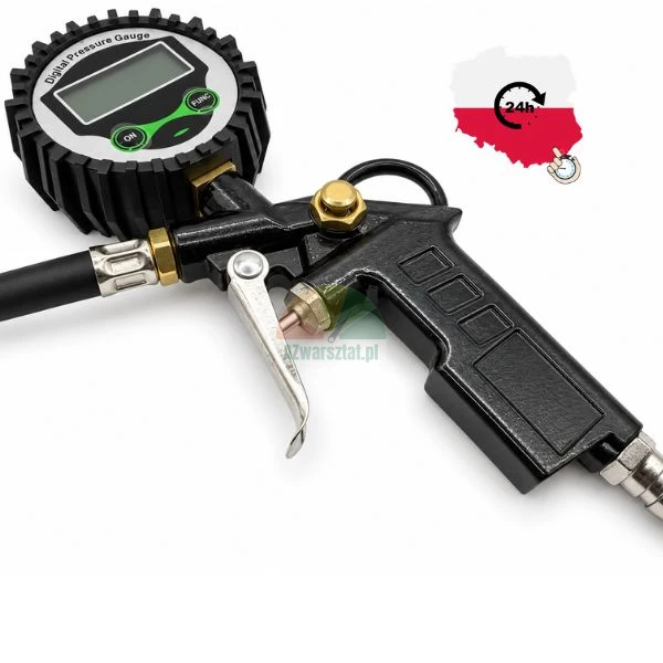 Digital tire inflator gun with LCD pressure gauge and air hose