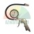 Tire inflator gun with analog pressure gauge and flexible hose on white background