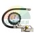 Tire inflator gun with analog pressure gauge and flexible hose on white background
