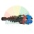 Industrial joystick switch with black rubber boot and colored contact blocks on white background