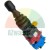 Industrial joystick switch with black rubber boot and contact blocks on white background