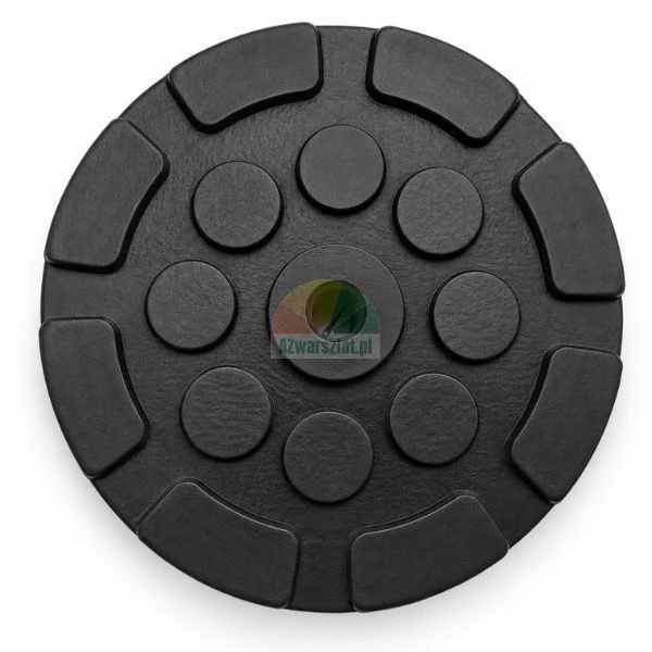 Round black base weight plate for garden umbrella or gazebo with raised grip pattern and center hole