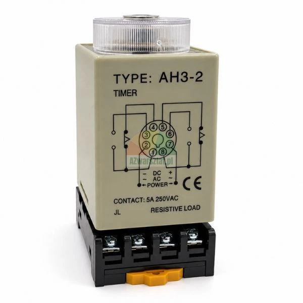 AH3-2 24VDC 6s timer relay with DIN rail socket, view of wiring diagram