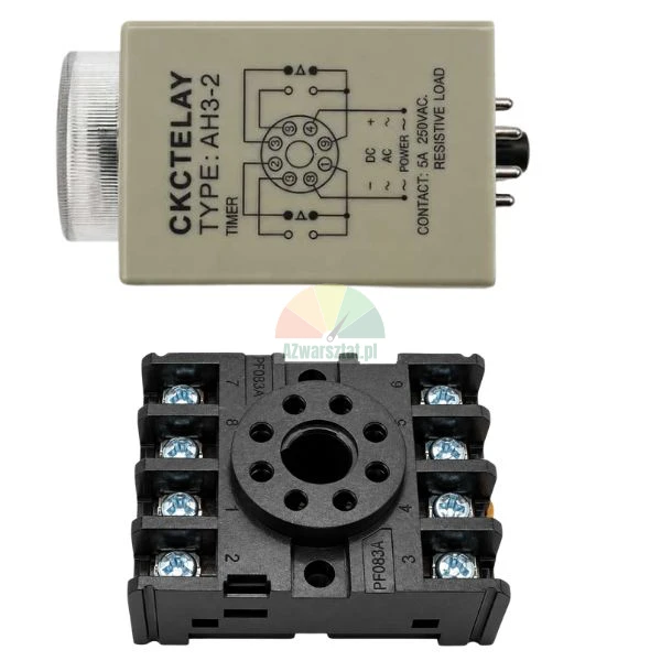 CKCTELAY AH3-2 timer relay with wiring diagram and matching PF083A socket base