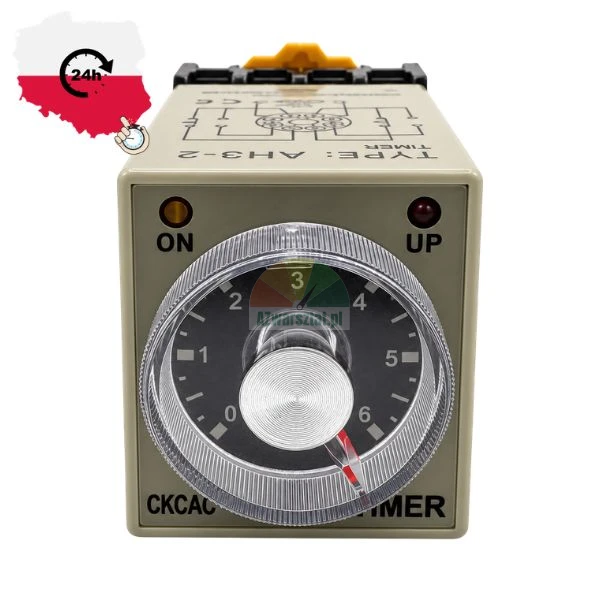 Analog time relay AH3-2 with adjustment dial scaled 0 to 6 and LED indicators