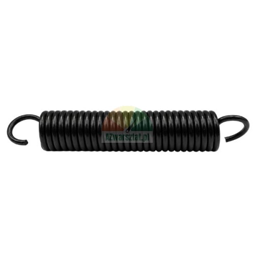 Black 9.8 cm tire changer tension return spring with end hooks isolated on a white background