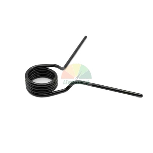 Black metal direction change torsion spring 29 mm isolated on a white background.