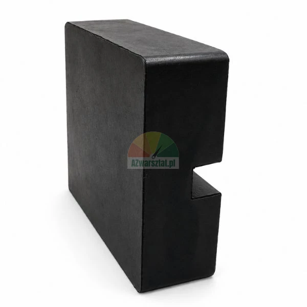 Black rubber loading dock bumper with rectangular cutout on white background