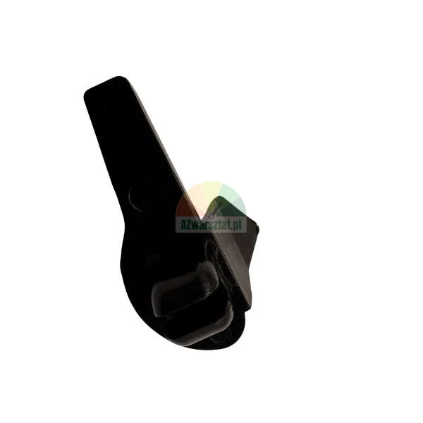 Black plastic mounting clip on white background