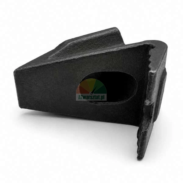 Black cast iron serrated step clamp with an oval mounting hole for machining workholding
