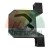 Black plastic technical component with inner cavity and mounting holes on a white background.