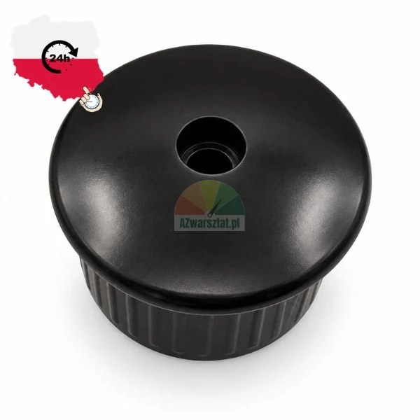 Black ceramic baking dish with a lid featuring a central hole on a white background.
