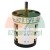 Industrial rotary cam switch with metal shaft and screw terminals on white background