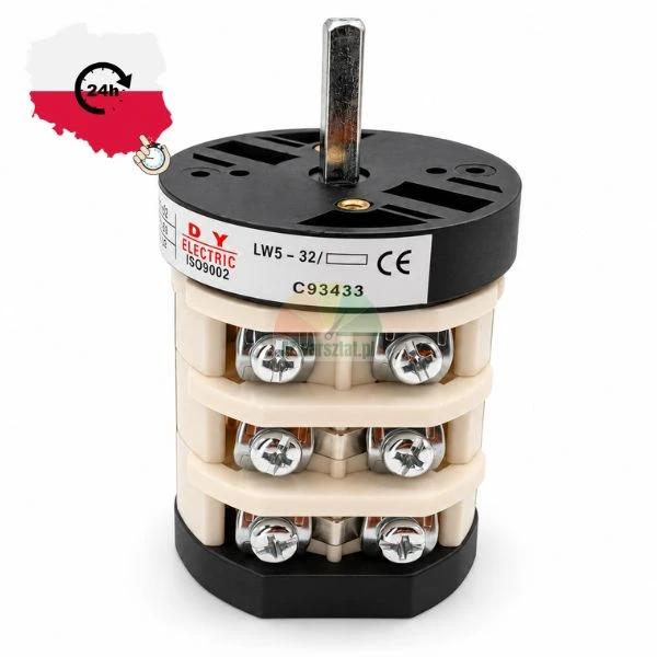 Rotary cam switch DY Electric LW5-32 with screw terminals and metal shaft