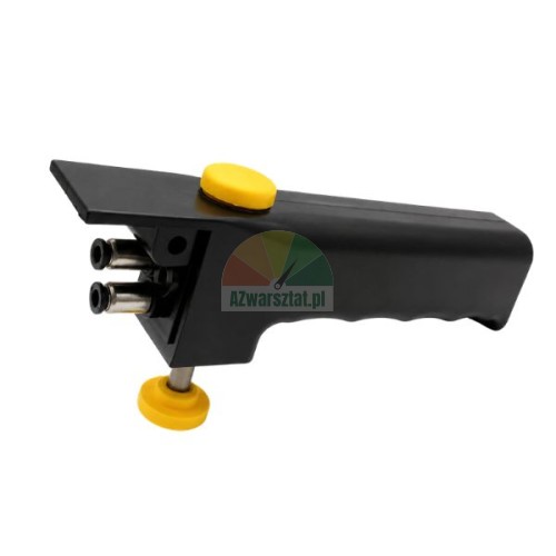 Pneumatic tire changer control handle with valve and 4mm connectors on a white background