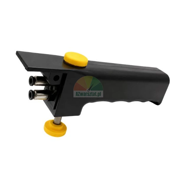 Pneumatic tire changer control handle with valve and 4mm connectors on a white background