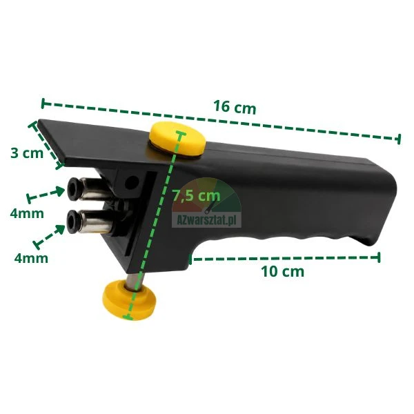 Tyre changer handle with dimensions and 4mm pneumatic fittings