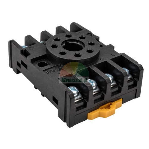 Black 8-pin relay socket with screw terminals for DIN rail