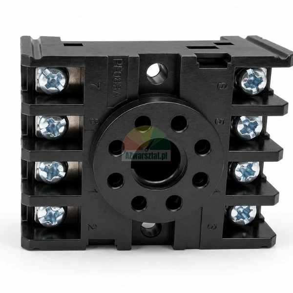 Black DIN rail relay socket with screw terminals PF083A