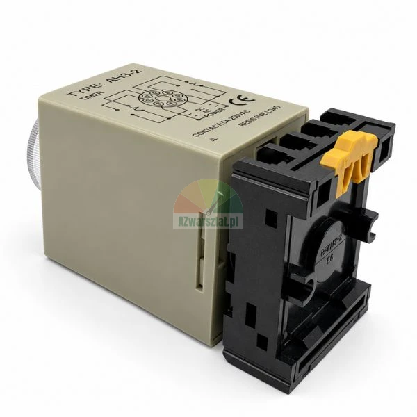 Black DIN rail screw terminal socket base with AH3-2 timer relay