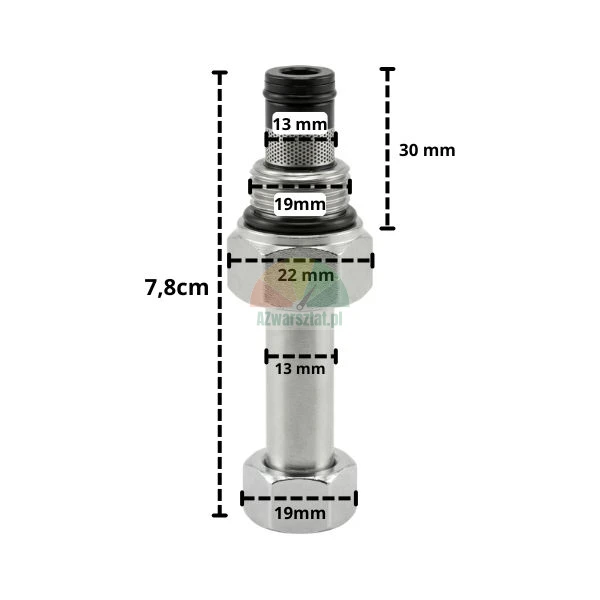 Lowering valve for 13mm coil and G19mm thread with technical dimensions